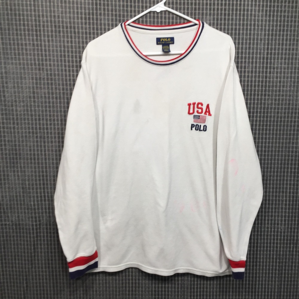 Polo Ralph Lauren Mens Sleepwear Waffle Knit Thermal USA Logo 2XL White